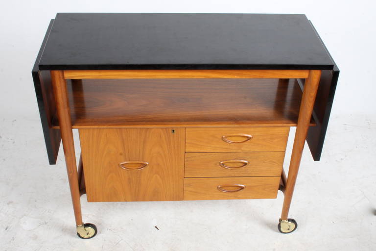 American Mid-Century Drop Leaf Bar Cart by Drexel Heritage