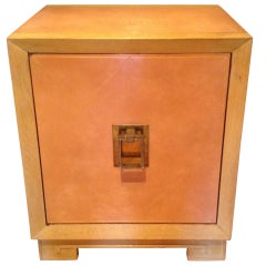 Parzinger Style Pink Leather Diamond Quilted Leather Door Cabinet