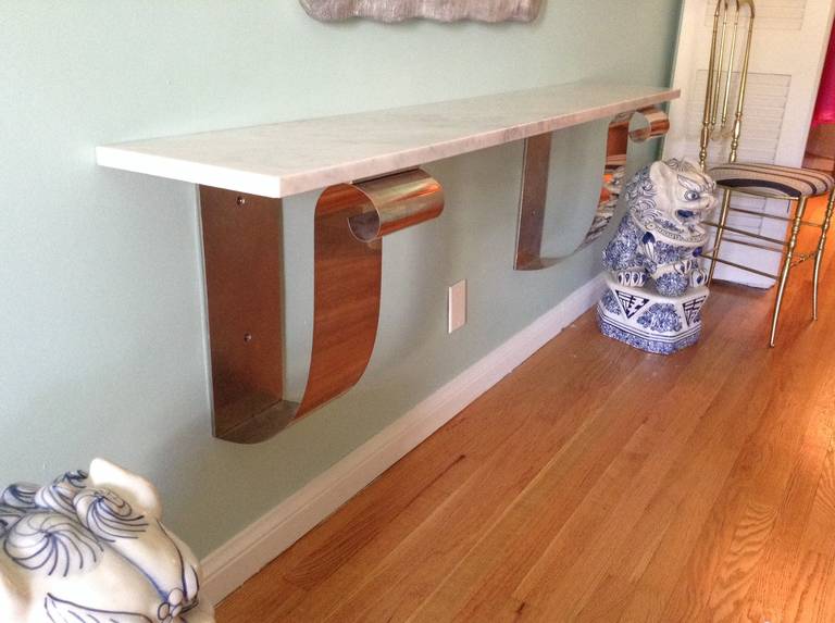 Art Deco, Double Nickel Scroll Console with Marble Top 2