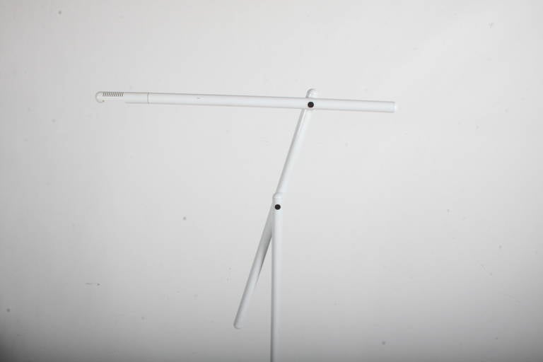 Mira floor lamp designed by Mario Arnaboldi for  Programmaluce, Milano 1983. Enameled white metal, halogen. Limited production. Minor scuffs can be touched up, see photos.