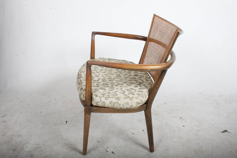 Pair of Bert England Midcentury Lounge Chairs with Walnut, Brass and Cane Backs 2