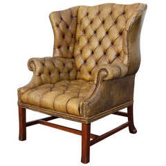 Grand Scale English Tufted Leather Wingback Chair