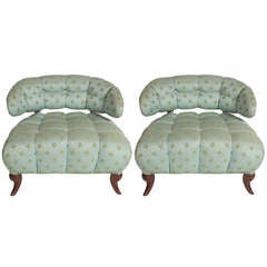 Pair of Grosfeld House Tufted Slipper Chairs 6