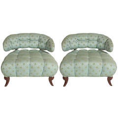 Pair of Grosfeld House Tufted Slipper Chairs