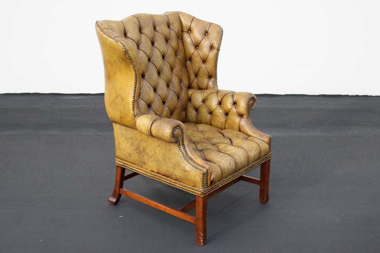 British Grand Scale English Tufted Leather Wingback Chair