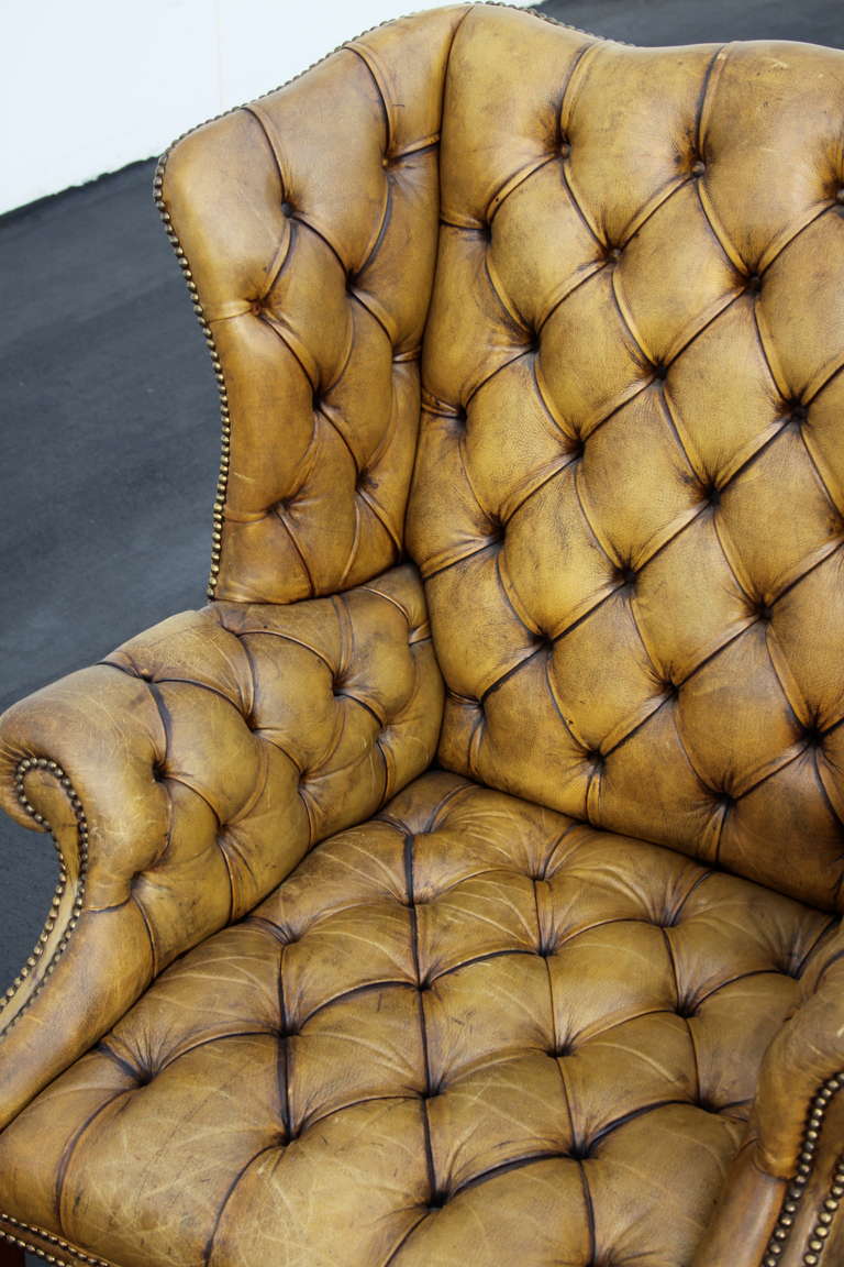 Grand Scale English Tufted Leather Wingback Chair 2