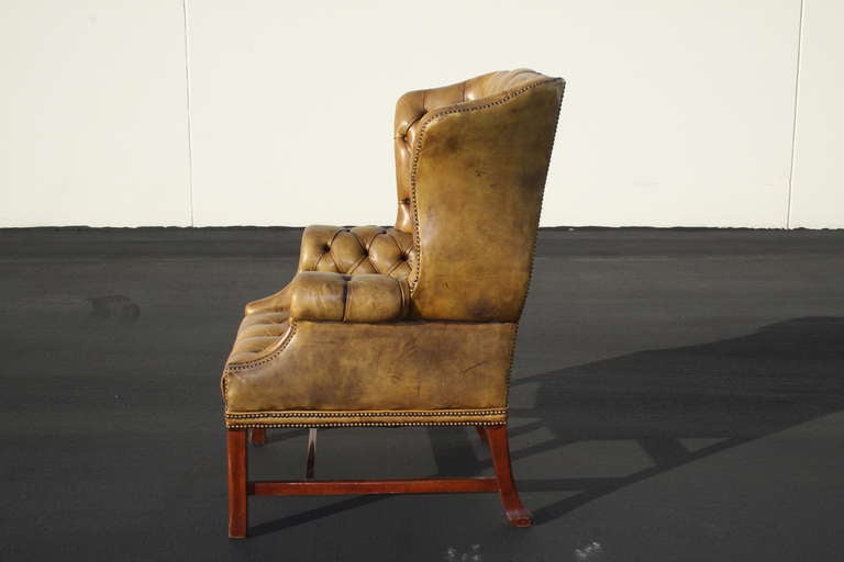 Grand Scale English Tufted Leather Wingback Chair In Good Condition In St. Louis, MO