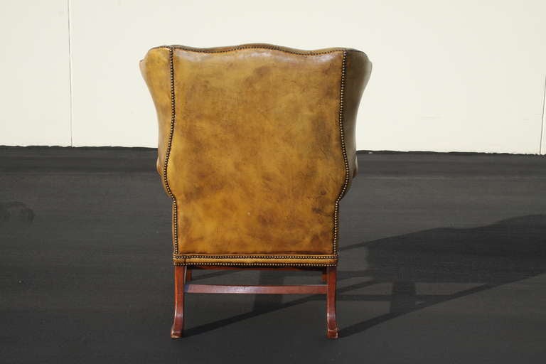 20th Century Grand Scale English Tufted Leather Wingback Chair