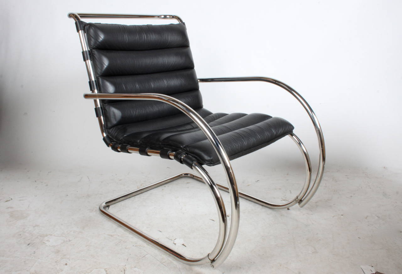 Pair of leather Knoll MR lounge chairs designed by Mies Van der Rohe, made in 1980s.