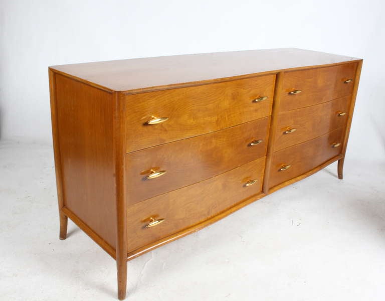 T. H. Robsjohn-Gibbings for Widdicomb dresser with Gold porcelain Hardware In Excellent Condition In St. Louis, MO