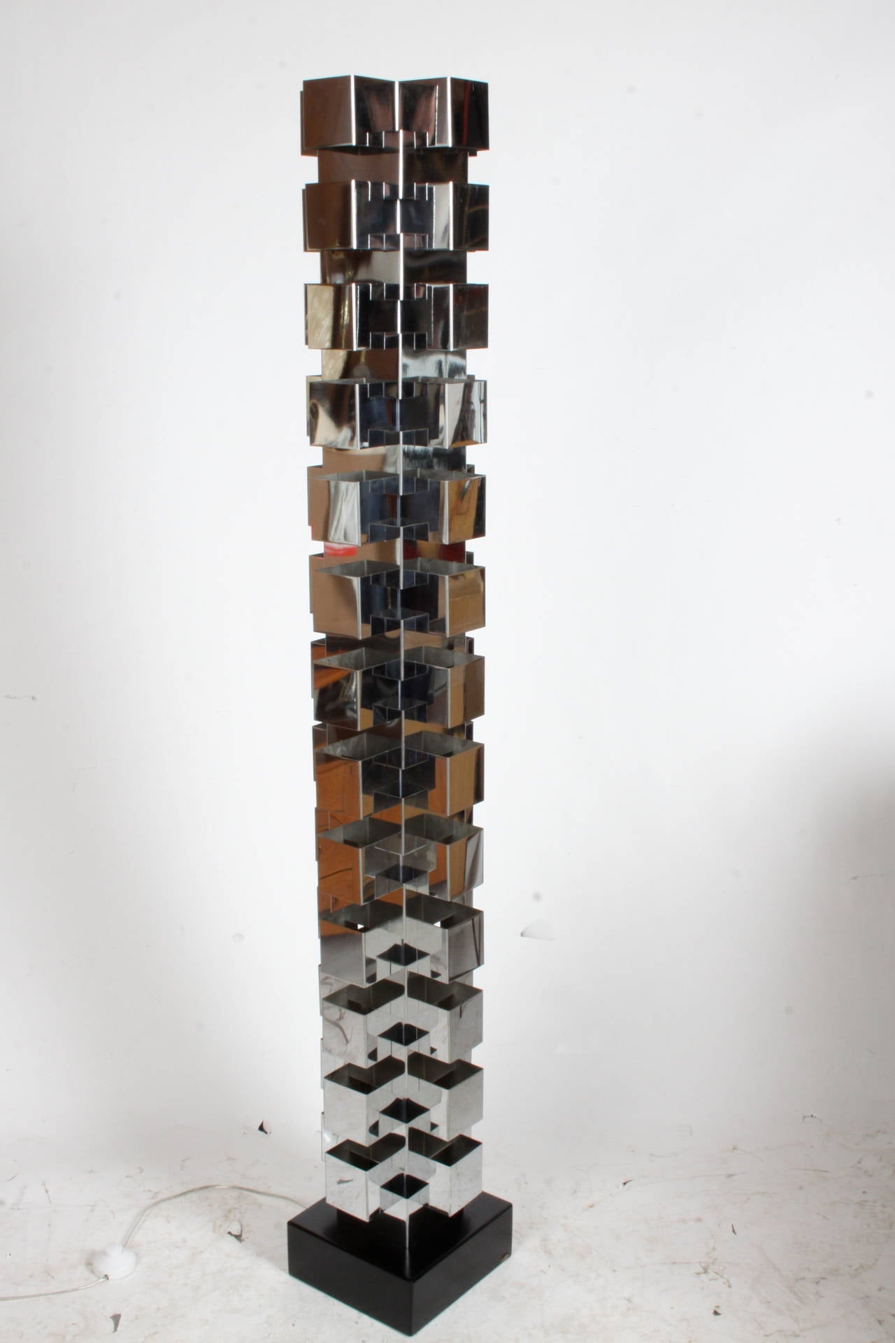 Wood Signed Curtis Jere Chrome Interplay Skyscraper Floor lamp