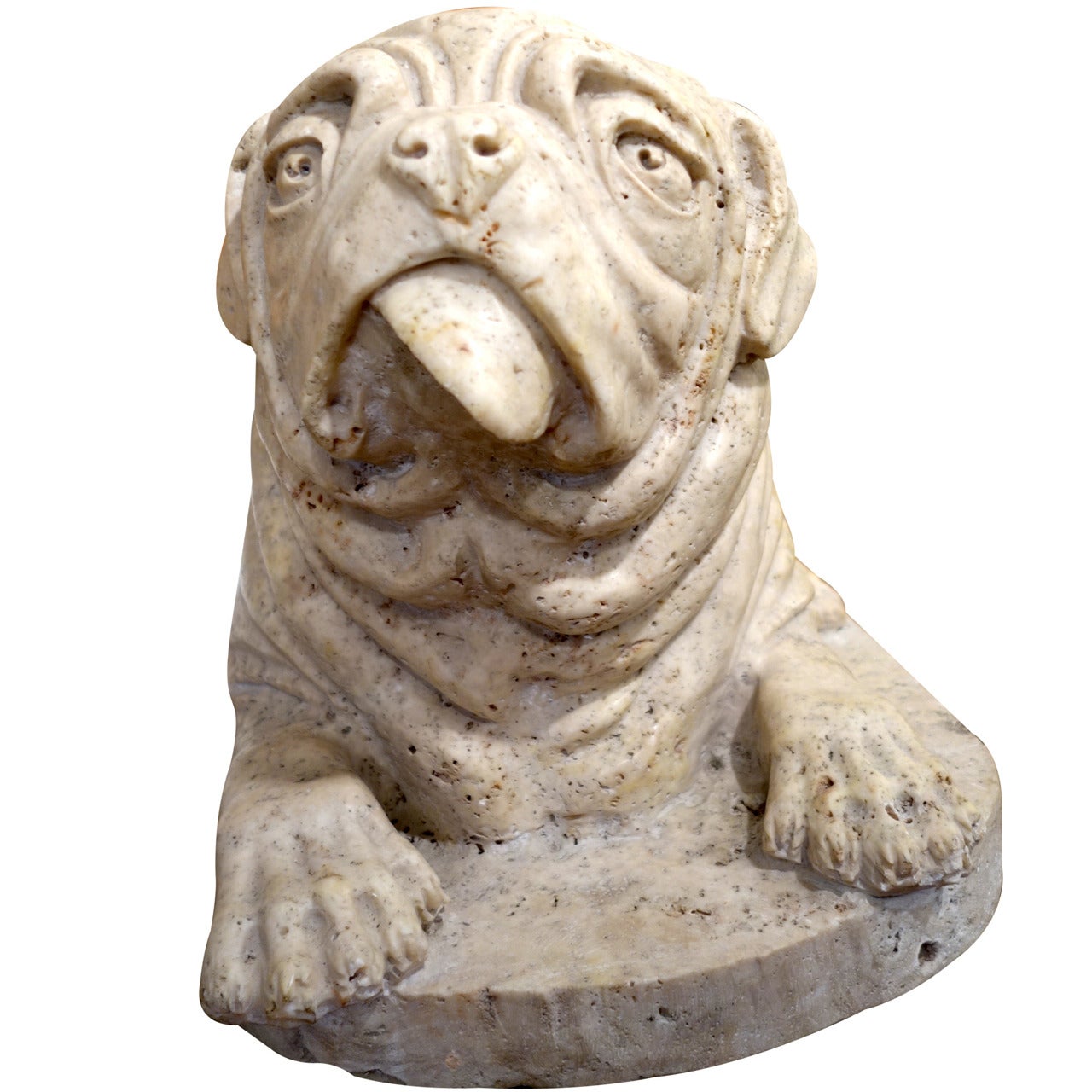 Solid Marble Carving of a Bulldog or Pug Dog with Character