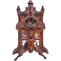 Monumental Continental Black Forest Style Carved Fire Screen, circa 1900