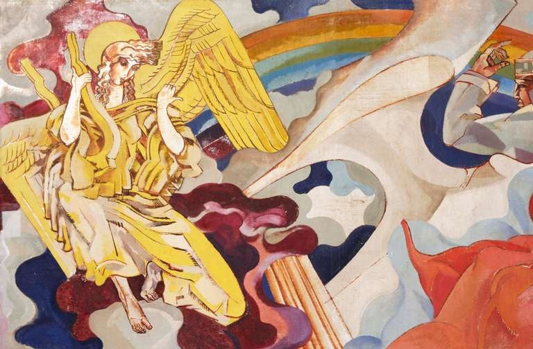 Mid-20th Century Important Art Deco Mural by Pierre Van Parys Bourdelle Imagination Arienne 1939