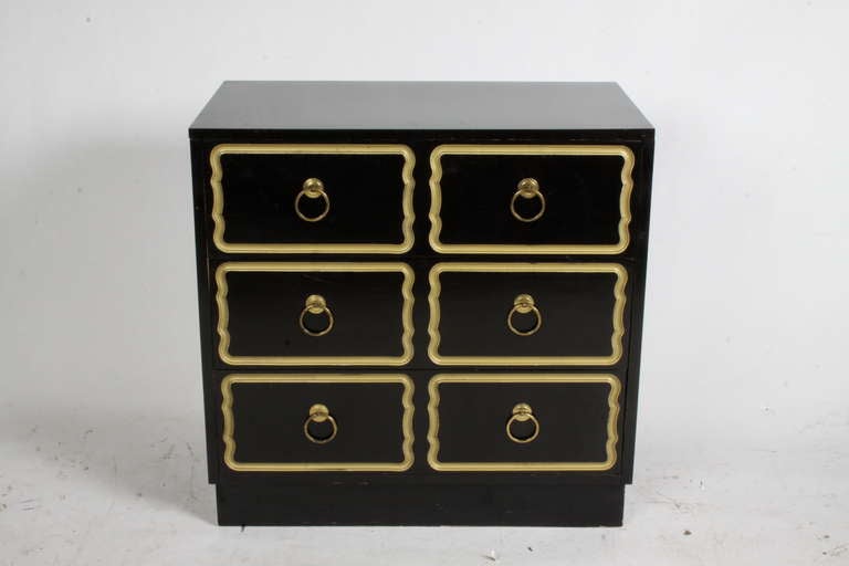 Pair of Dorothy Draper style chest, nice size for end tables or night stands. Original finish to be restored, vintage chests in the manner of Dorothy Draper's espana line for Heritage