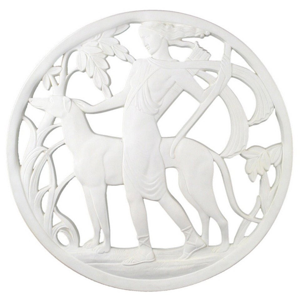 Art Deco Revival Plaster Medallion of Diana the Huntress