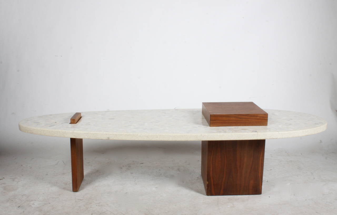 American Harvey Probber Style Terrazzo and Walnut Coffee Table