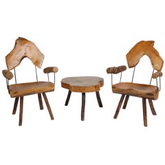 Pair of Organic/Rustic Midcentury Chairs with side table 10