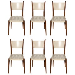 Set of 6 Paul McCobb dining chairs with woven leather seats