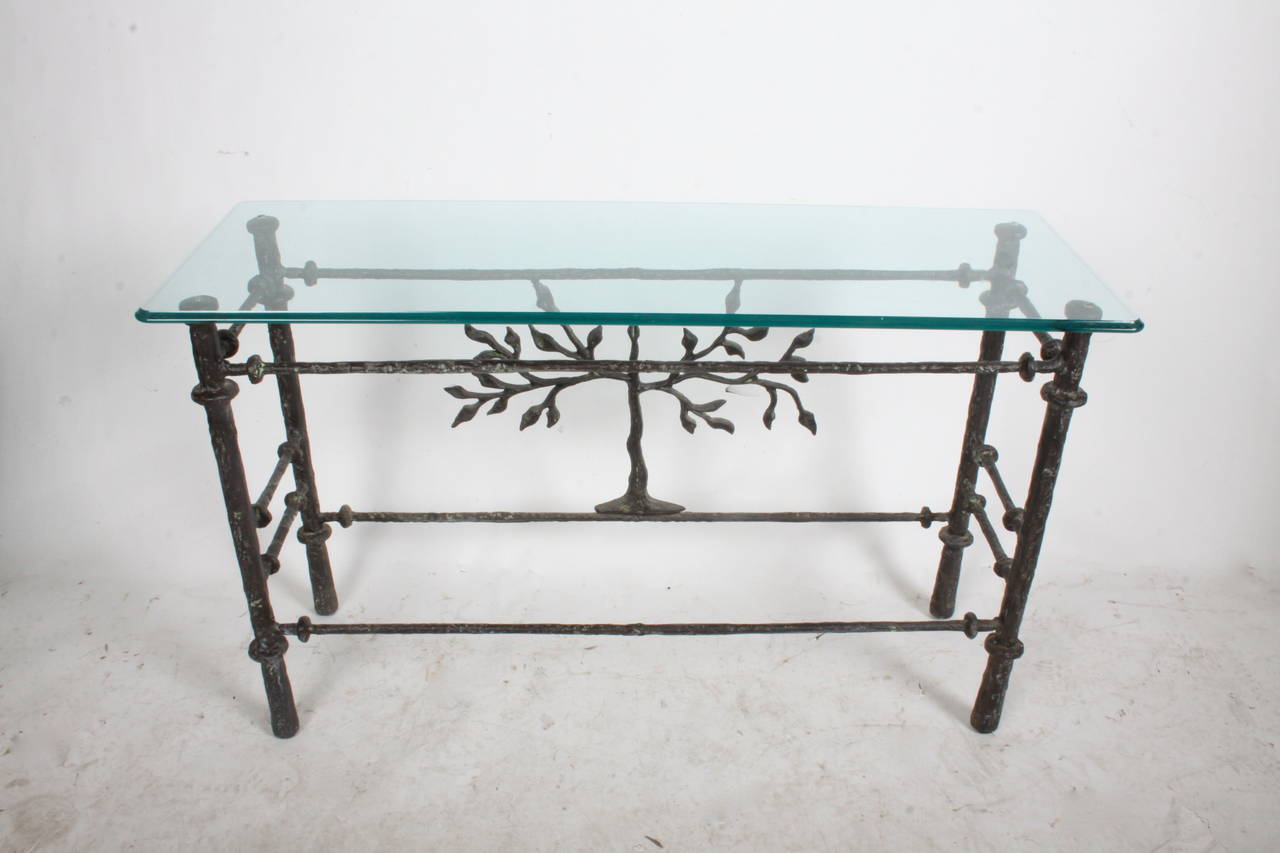 Late 20th Century Giacometti style console table with glass top