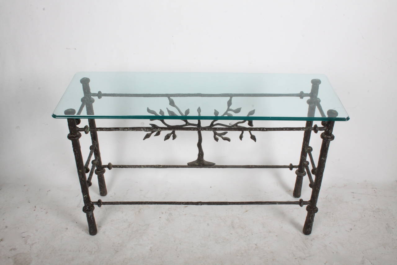 Giacometti style console table with glass top In Excellent Condition In St. Louis, MO