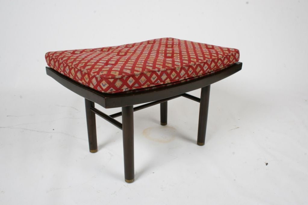 Paul Tuttle bench designed for Baker, mahogany with brass boots and button tufted loose cushion