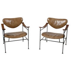 Pair of Luther Conover Iron and Leather Arm Chairs