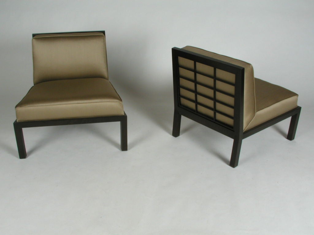 Mid-Century Modern Pair of Michael Taylor for Baker Far East Shoji Screen Back Slipper Chairs For Sale