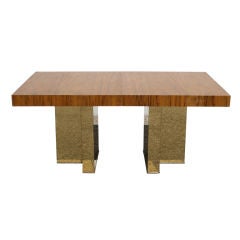 Milo Baughman exotic wood top dining table with metal clad base