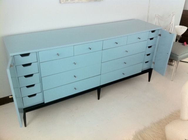 Wood 20 Drawer Lacquered Commode by Paul McCobb