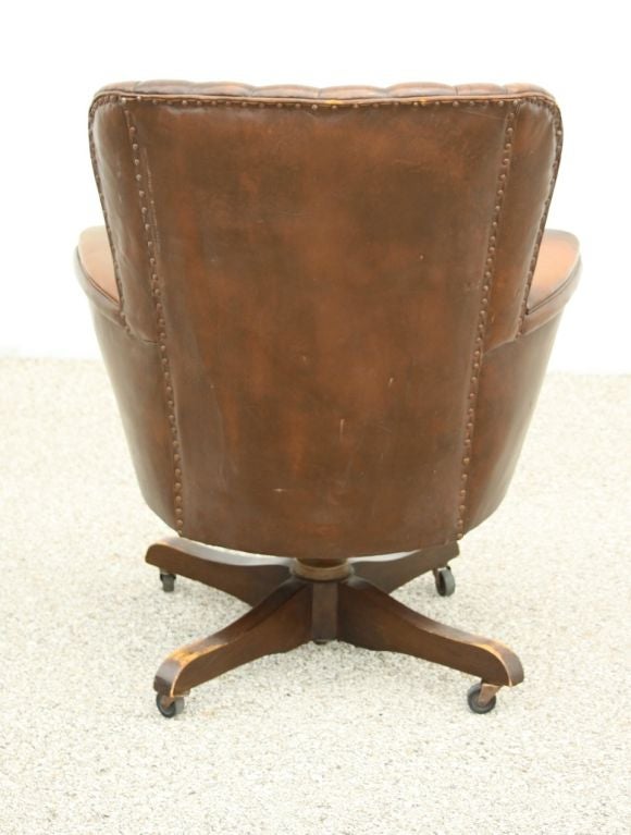 American Large Vintage Desk chair with original leather circa 1940's