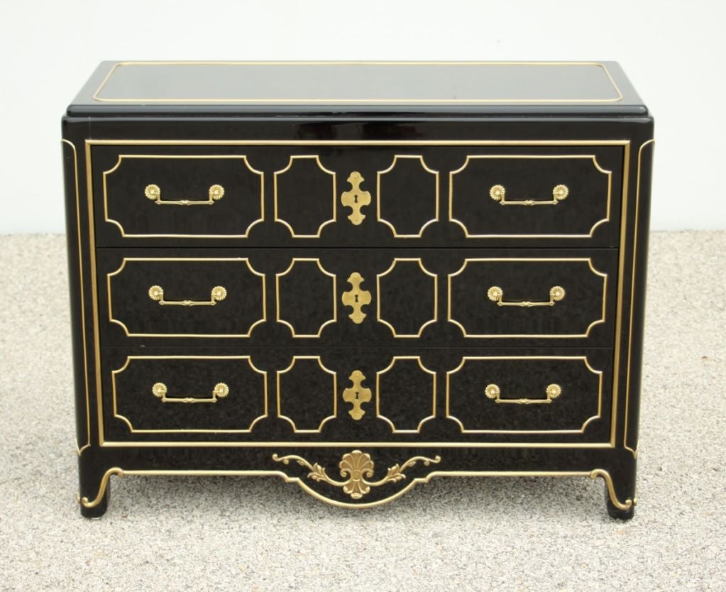 Mastercraft Dark Navy Lacquer chest with brass ormalu 6