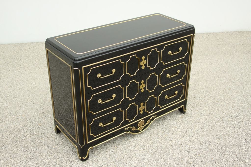 American Mastercraft Dark Navy Lacquer chest with brass ormalu