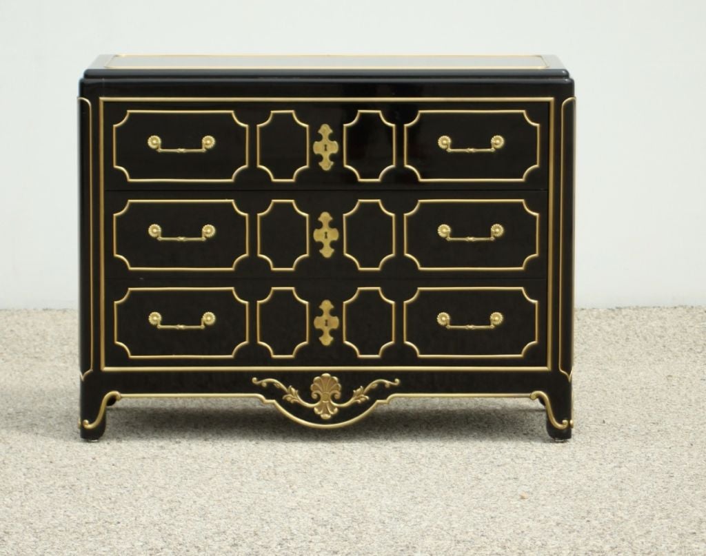 Late 20th Century Mastercraft Dark Navy Lacquer chest with brass ormalu