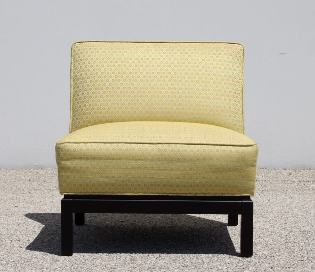 Mid-20th Century Pair of Mid-Century Modern Slipper Chairs with Ebony Bases 