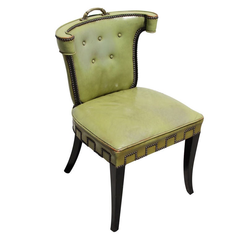 Set of Four 1940s Hollywood Regency Side Chairs with Greek Key Nailheads