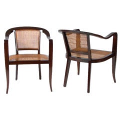 Pair of Cane seat and back midcentury arm chairs