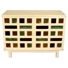 MidCentury cabinet with stain glass inlayed doors