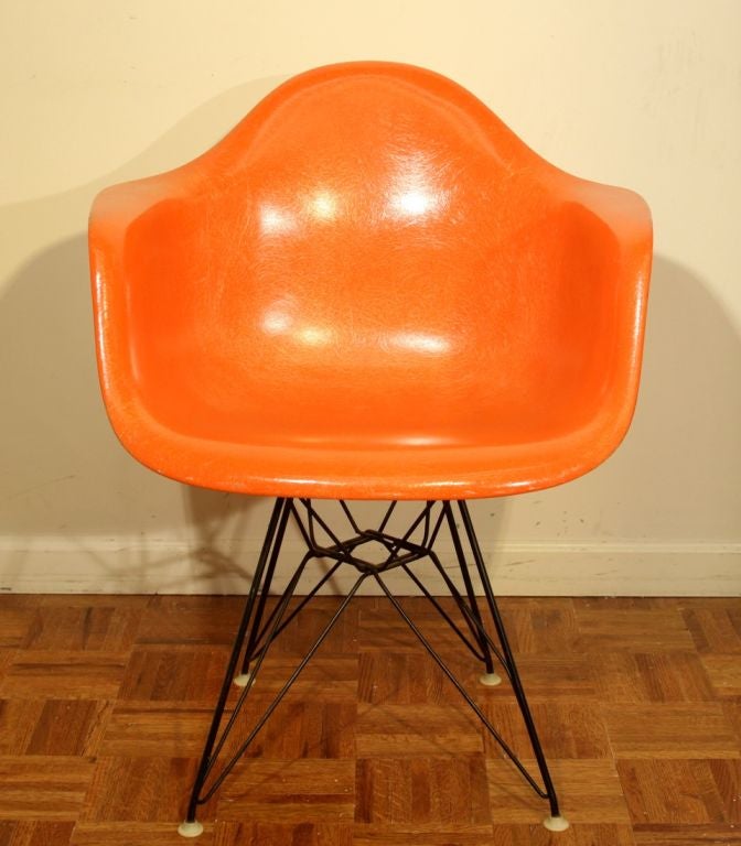 Pair of Orange Eiffel Tower chairs by Charles Eames for Herman Miller, nice original condition