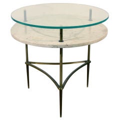 Italian side table with travertine shelf and glass top