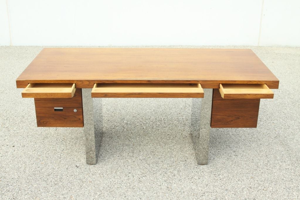 Roger Sprunger for Dunbar Rosewood & Stainless Executive Desk