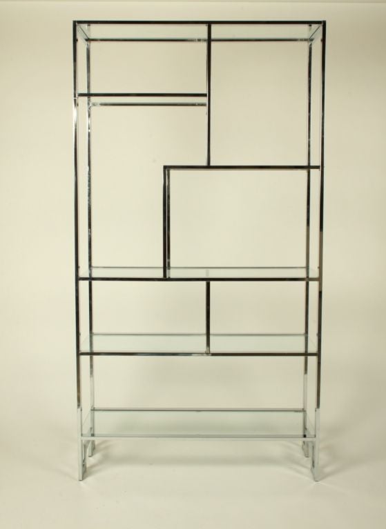 Milo Baughman Etagere, chrome geometric frame with glass shelves