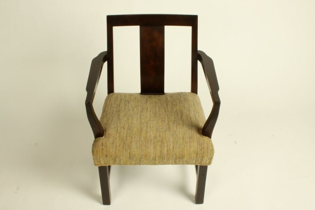 Edward Wormley for Dunbar dining chairs, set of eight, two armchairs and six side chairs, sculpted mahogany chairs with upholstered seats, arm chairs 33