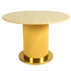 Retro 1970s Travertine Brass and Rattan Side Table by Bielecky Brothers