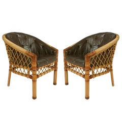 Pair of Cane and Leather Armchairs by Bielecky Bros 3