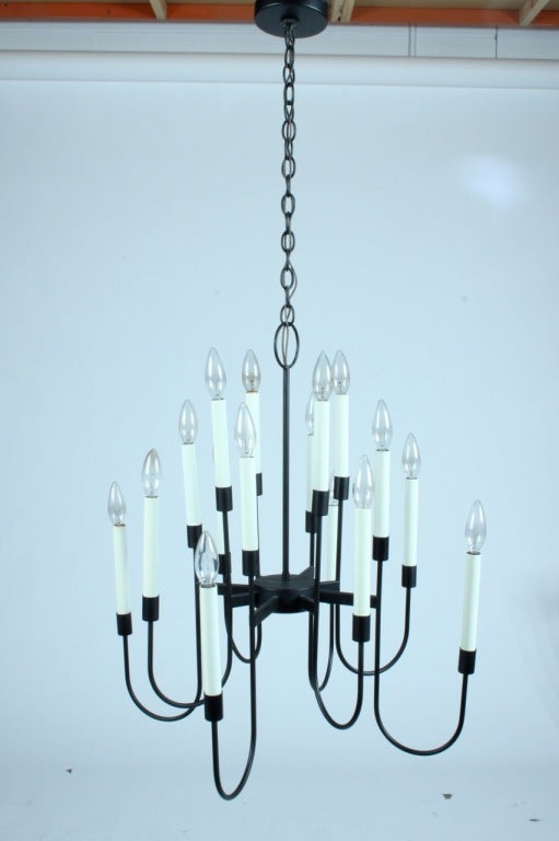 Mid-Century Modern Lightolier - Luminaire mi-siècle à seize lumières en émail noir en vente