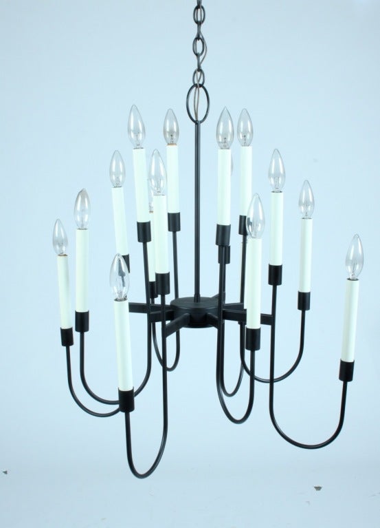 American Lightolier Black Enamel Sixteen-Light Mid-Century Light Fixture For Sale