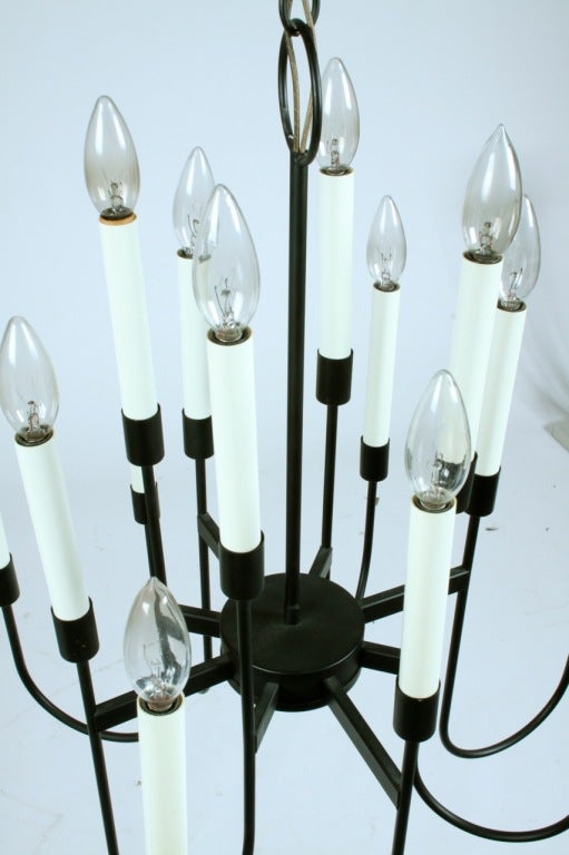 Enameled Lightolier Black Enamel Sixteen-Light Mid-Century Light Fixture For Sale