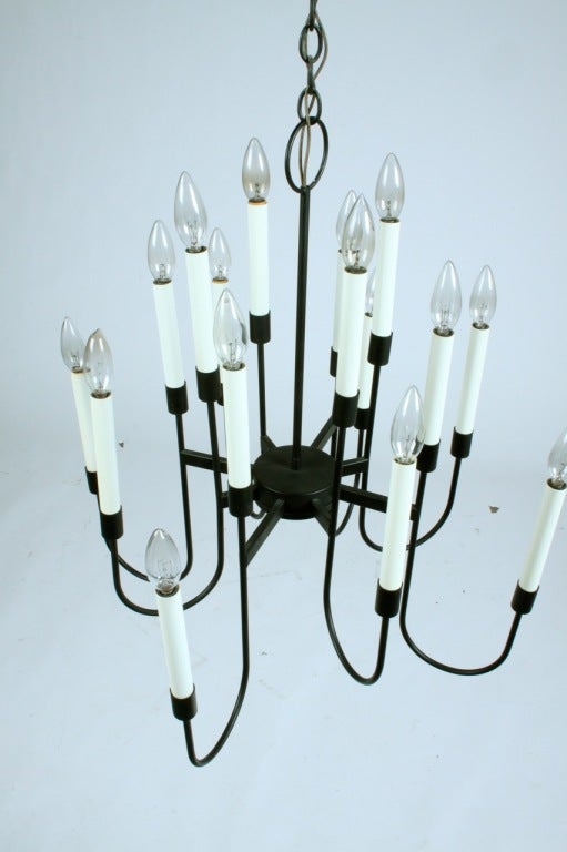 Mid-20th Century Lightolier Black Enamel Sixteen-Light Mid-Century Light Fixture For Sale