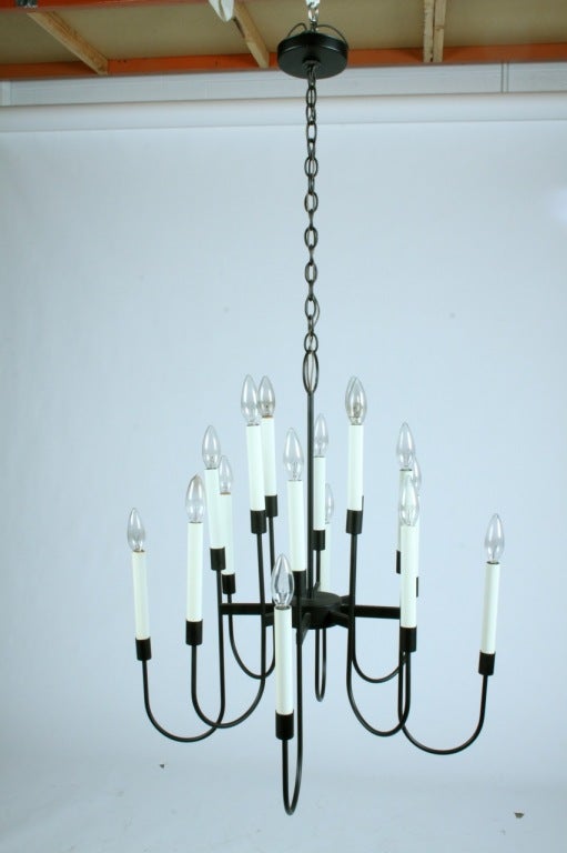 Metal Lightolier Black Enamel Sixteen-Light Mid-Century Light Fixture For Sale